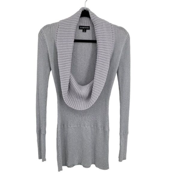 90's Rampage Sweater Gray Silver Metallic Threading Deep Draped Cowl Tunic M - Picture 3 of 12
